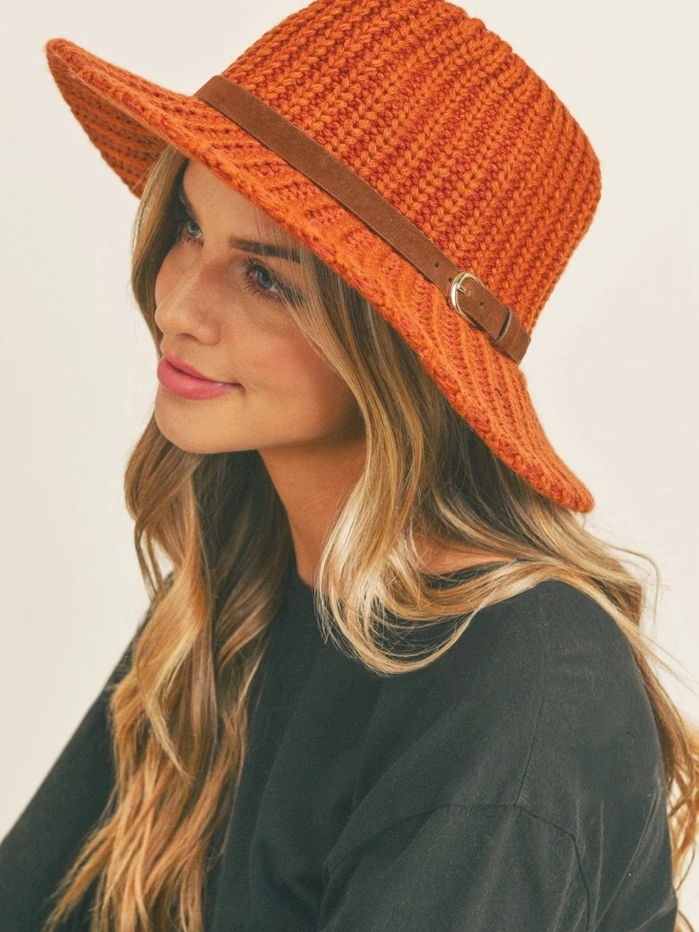 Woven Brim Bucket Hat - Orange